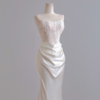 Ivory Strapless Lace Mermaid Satin Wedding Dress - Thumbnail 4