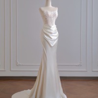 Ivory Strapless Lace Mermaid Satin Wedding Dress - Thumbnail 1