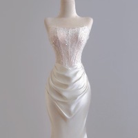Ivory Strapless Lace Mermaid Satin Wedding Dress - Thumbnail 5