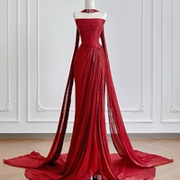 Stunning Red Tulle Ribbon with A Long Tail Design Prom Dresses  - Thumbnail 1