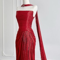 Stunning Red Tulle Ribbon with A Long Tail Design Prom Dresses  - Thumbnail 3