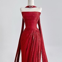 Stunning Red Tulle Ribbon with A Long Tail Design Prom Dresses  - Thumbnail 4