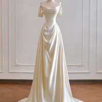 Simple Ivory Satin Wedding Prom Dress,Quinceanera Dress,Graduation Gowns,Minimalist Evening Formal Dresses,Gifts For Her,Long Dress - Thumbnail 1