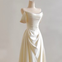 Simple Ivory Satin Wedding Prom Dress,Quinceanera Dress,Graduation Gowns,Minimalist Evening Formal Dresses,Gifts For Her,Long Dress - Thumbnail 2