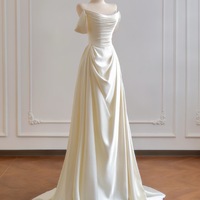 Simple Ivory Satin Wedding Prom Dress,Quinceanera Dress,Graduation Gowns,Minimalist Evening Formal Dresses,Gifts For Her,Long Dress - Thumbnail 3