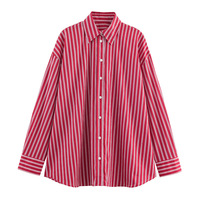 Fashionable and casual loose lapel striped poplin shirt - Thumbnail 1