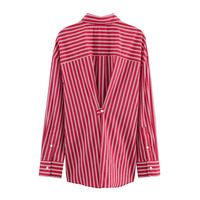 Fashionable and casual loose lapel striped poplin shirt - Thumbnail 2