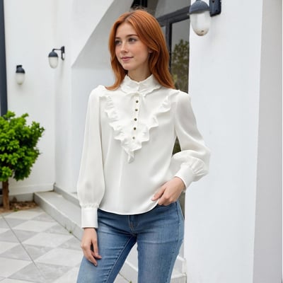 Fashionable and casual loose jacquard silk satin textured shirt