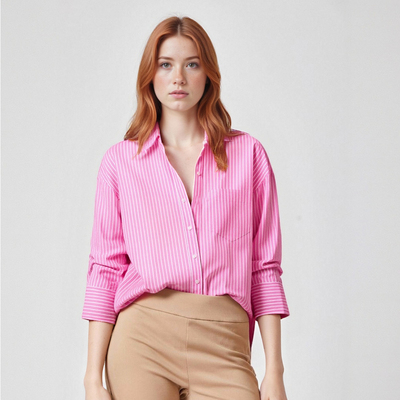 Fashionable casual loose striped single-breasted shirt