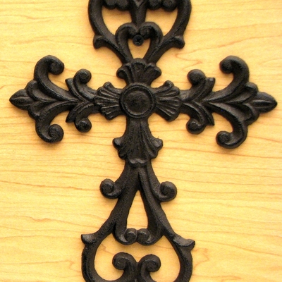 Medium cast iron fleur-de-lis cross – bulk set of 12 rustic wall crosses for home décor & crafts | limited time discount
