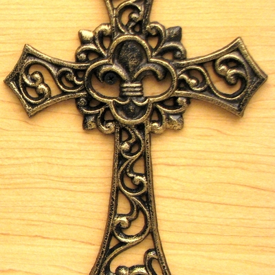 Fleur-de-lis cast iron cross set of 16 – elegant brushed gold wall crosses for home & office décor | limited time sale