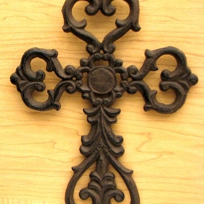 Medium cast iron scroll cross set of 12 – rustic fleur-de-lis wall crosses with hangers | limited time sale