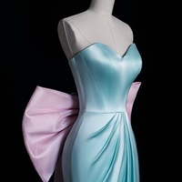 Lovely Sweetheart Neckline Strapless Light Blue Satin with Detachable Bow Prom Dresses  - Thumbnail 2