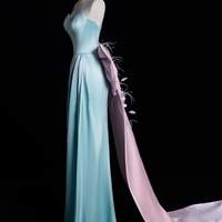 Lovely Sweetheart Neckline Strapless Light Blue Satin with Detachable Bow Prom Dresses  - Thumbnail 4