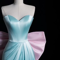 Lovely Sweetheart Neckline Strapless Light Blue Satin with Detachable Bow Prom Dresses  - Thumbnail 5