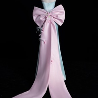 Lovely Sweetheart Neckline Strapless Light Blue Satin with Detachable Bow Prom Dresses  - Thumbnail 6