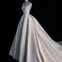 Sexy Sleeveless Satin A line Ball Wedding Dresses with Train - Thumbnail 1