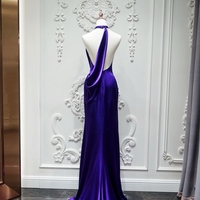 Fashionable Purple Deep V-neck Sheath Backless Back Prom Dress - Thumbnail 2