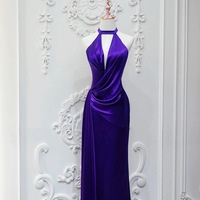 Fashionable Purple Deep V-neck Sheath Backless Back Prom Dress - Thumbnail 3