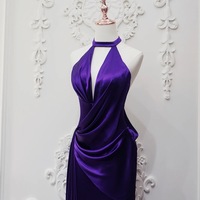 Fashionable Purple Deep V-neck Sheath Backless Back Prom Dress - Thumbnail 6