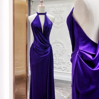 Fashionable Purple Deep V-neck Sheath Backless Back Prom Dress - Thumbnail 1