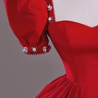 Red Short Sleeves Sweetheart Neck A-line Floor Length with Beading Ball Gown  - Thumbnail 4
