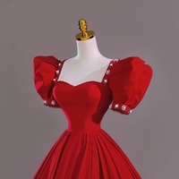 Red Short Sleeves Sweetheart Neck A-line Floor Length with Beading Ball Gown  - Thumbnail 1