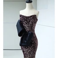 Lovely Strapless Sequined Mermaid Sheath Floor Length Black Bow Prom Dresses - Thumbnail 4