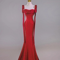 Lovely Sequined Mermaid Sheath Floor Length Red Bow Prom Dresses  - Thumbnail 1