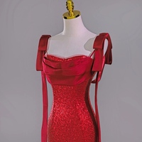 Lovely Sequined Mermaid Sheath Floor Length Red Bow Prom Dresses  - Thumbnail 2