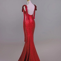 Lovely Sequined Mermaid Sheath Floor Length Red Bow Prom Dresses  - Thumbnail 4