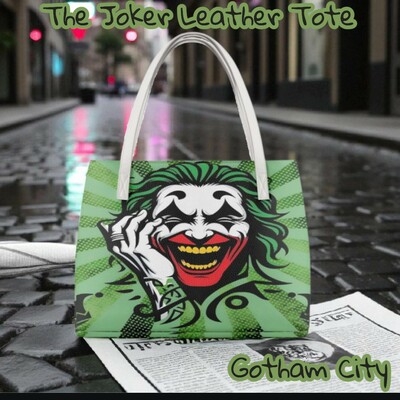 Joker grinning madness green comic art leather tote bag | free ship