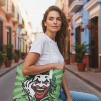 Joker Grinning Madness Green Comic Art Leather Tote Bag | Free Ship - Thumbnail 3