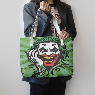 Joker grinning madness green comic art leather tote bag | free ship