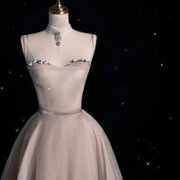 Light Champange Organza Strapless Sweetheart Neck with Belt Prom Dress - Thumbnail 1