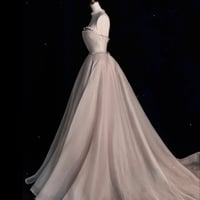 Light Champange Organza Strapless Sweetheart Neck with Belt Prom Dress - Thumbnail 3