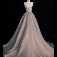 Light Champange Organza Strapless Sweetheart Neck with Belt Prom Dress - Thumbnail 4