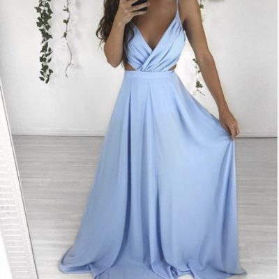 Dusty blue prom dresses evening gown - Thumbnail 1