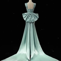 Light Green Sheath Floor Length with Removable Bow Prom Dresses - Thumbnail 2
