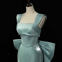 Light Green Sheath Floor Length with Removable Bow Prom Dresses - Thumbnail 3