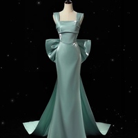 Light Green Sheath Floor Length with Removable Bow Prom Dresses - Thumbnail 1