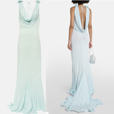 Light Green Prom Dresses Draped Back Long Gown