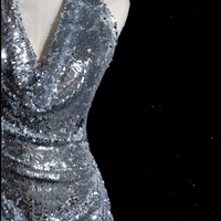 Deep V Neck Sliver Sheath Floor Length Backless Zipper Back with Train Prom Dresses - Thumbnail 3