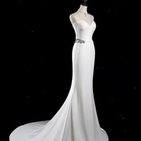 Lovely Strapless Sweetheart  Neck Ivory Mermaid with Train and Buttons Rhinestone Waist Detail Prom Dresses - Thumbnail 1