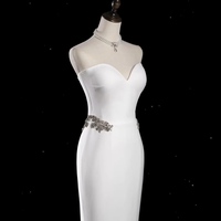 Lovely Strapless Sweetheart  Neck Ivory Mermaid with Train and Buttons Rhinestone Waist Detail Prom Dresses - Thumbnail 5