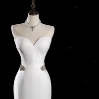 Lovely Strapless Sweetheart  Neck Ivory Mermaid with Train and Buttons Rhinestone Waist Detail Prom Dresses - Thumbnail 6