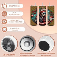20oz Rockin Skull Tumbler - Badass Christmas Rocker Insulated Tumbler | Skull Santa Holiday Gift for Metalheads & Biker | Free Ships - Thumbnail 1