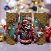 20oz Rockin Skull Tumbler - Badass Christmas Rocker Insulated Tumbler | Skull Santa Holiday Gift for Metalheads & Biker | Free Ships - Thumbnail 2