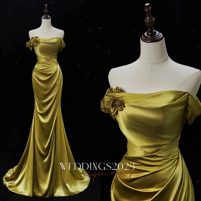 Olive Green Strapless Handmade Floral Sheath Backless Back Prom Dress
