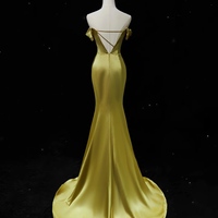 Olive Green Strapless Handmade Floral Sheath Backless Back Prom Dress - Thumbnail 1